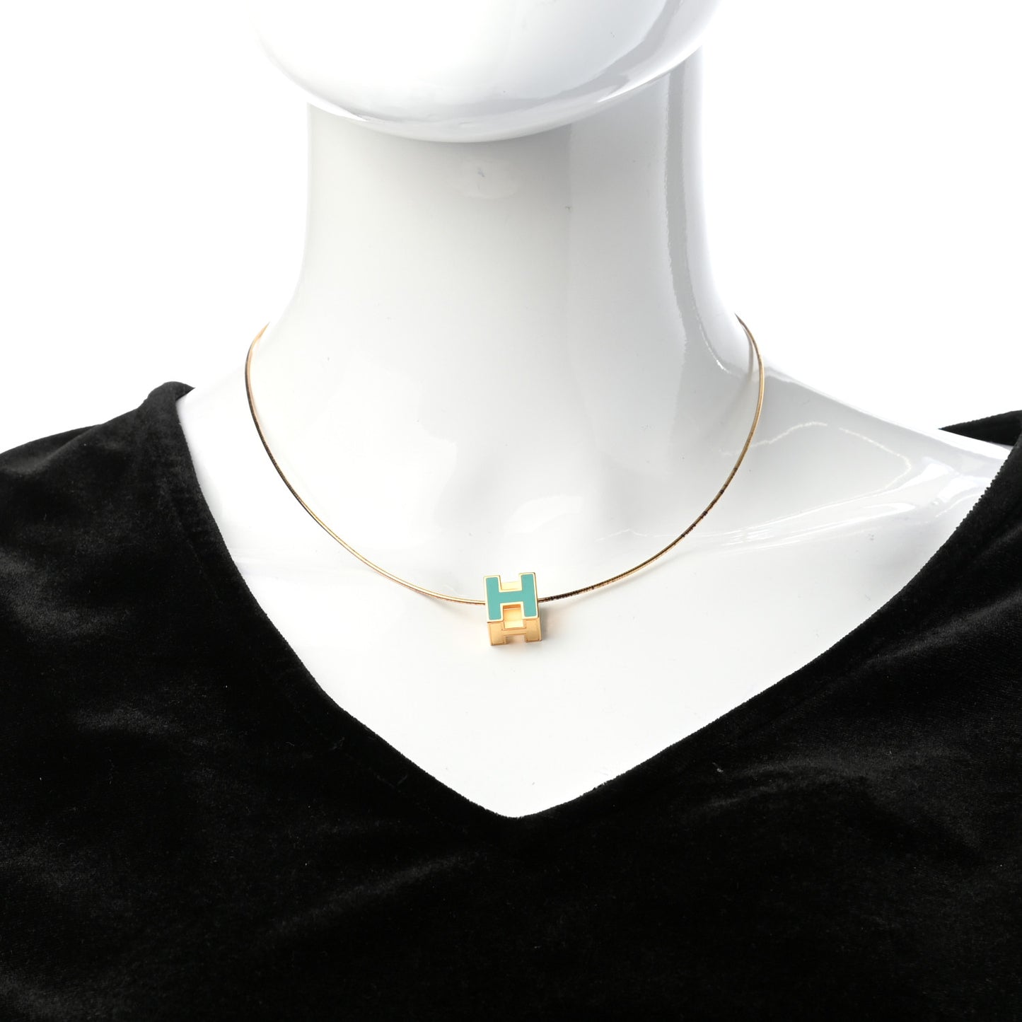 Gold Lacquered Cage d'H Pendant Necklace Turquoise