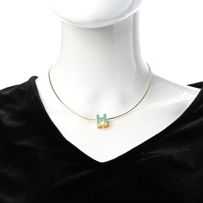 Hermes Gold Lacquered Cage d'H Pendant Necklace Turquoise 2 of 6