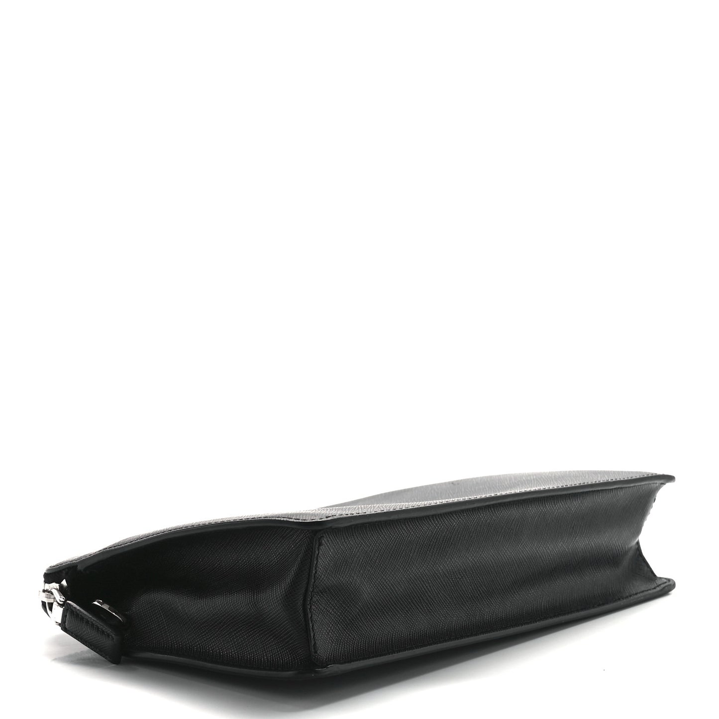 Saffiano Travel Metal Triangle Logo Slip Handle Wristlet Pouch Black