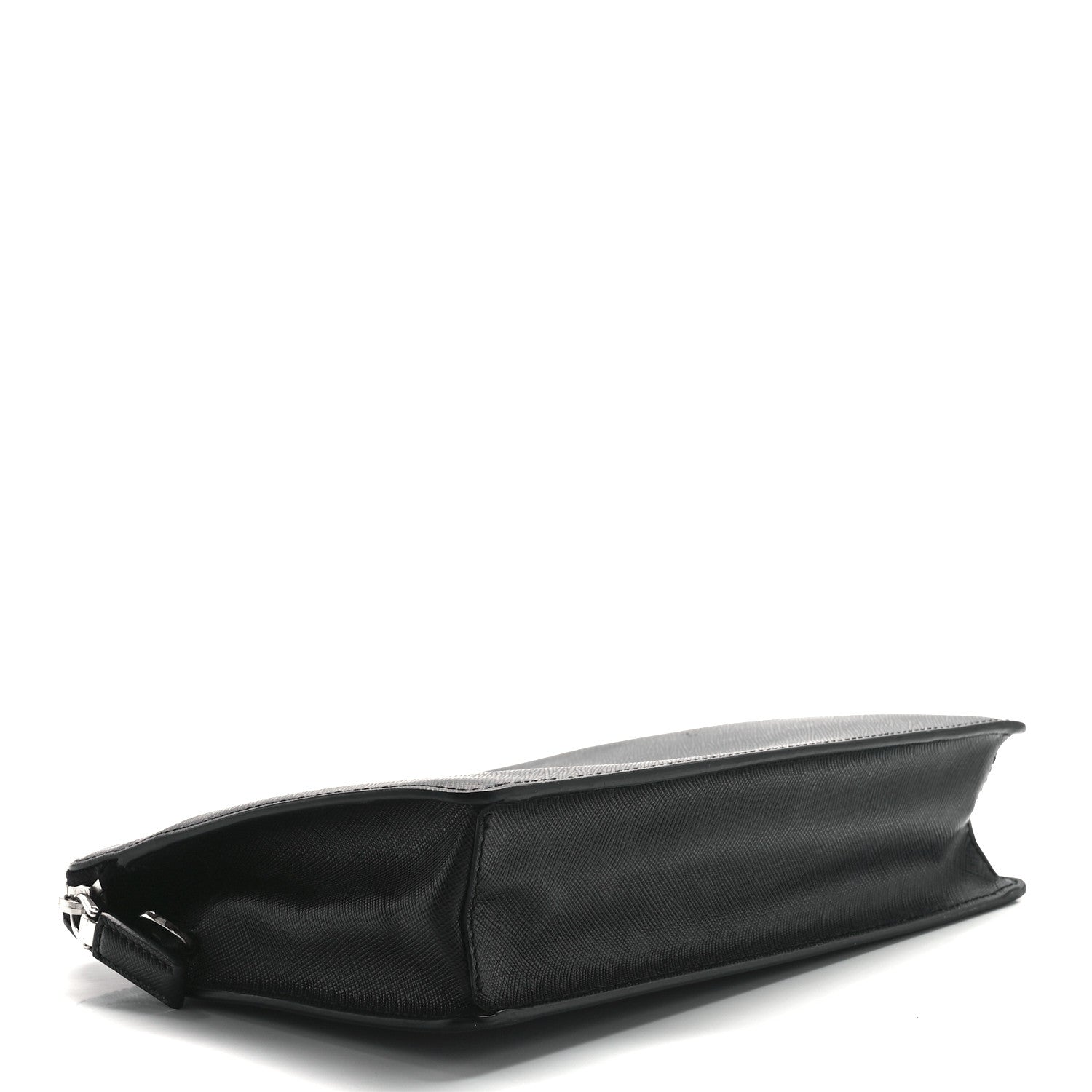 Prada Saffiano Travel Metal Triangle Logo Slip Handle Wristlet Pouch Black 4 of 12