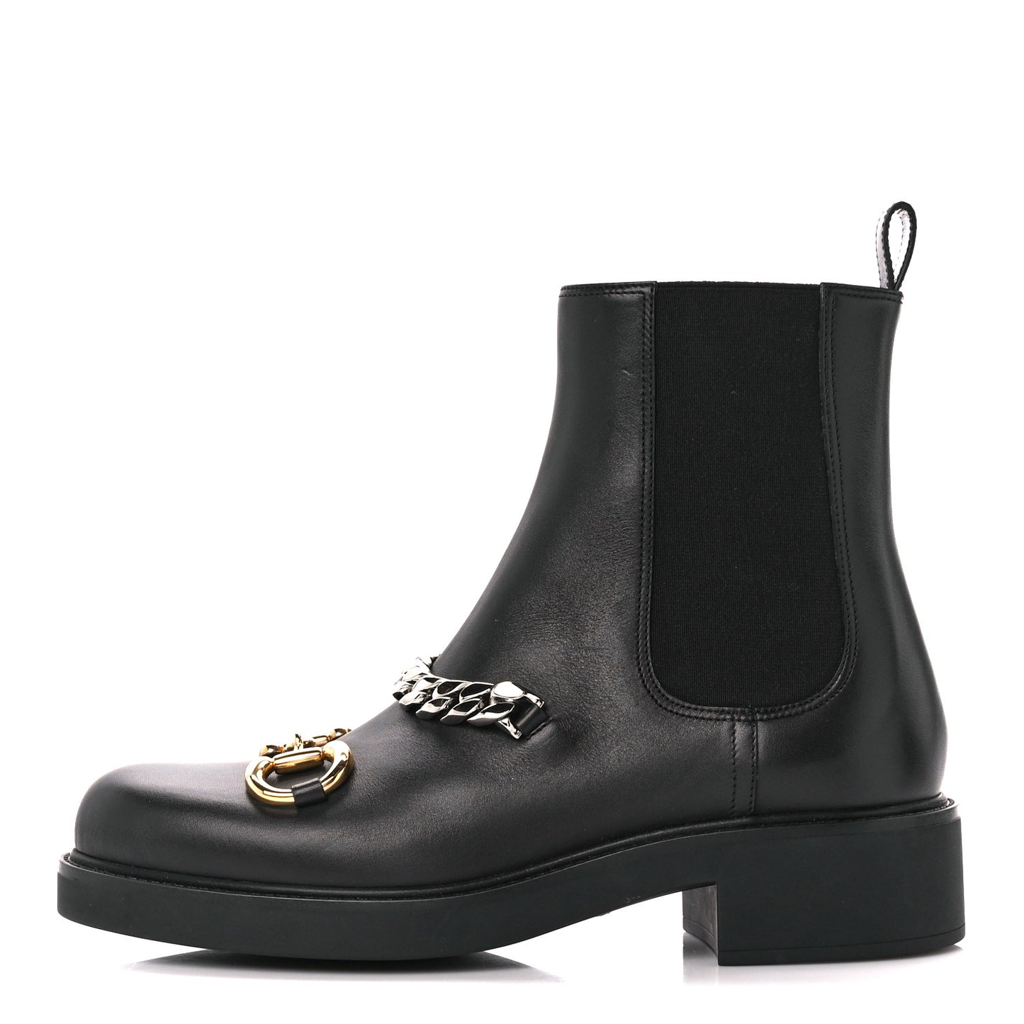 Flores Calfskin Horsebit Chain Ankle Boots 40 Black