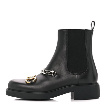 Gucci Flores Calfskin Horsebit Chain Ankle Boots 40 Black 1 of 9