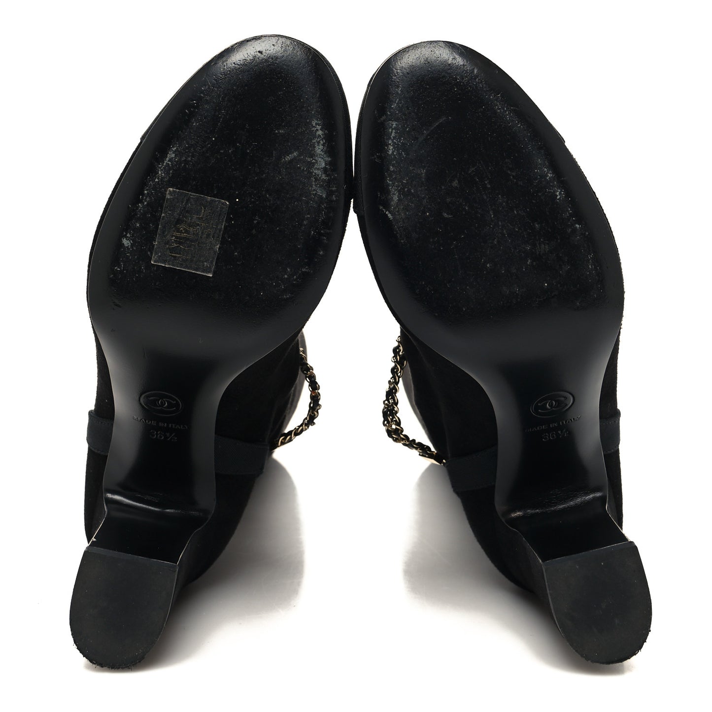 Suede Grosgrain Cap Toe Chain Boots 36.5 Black