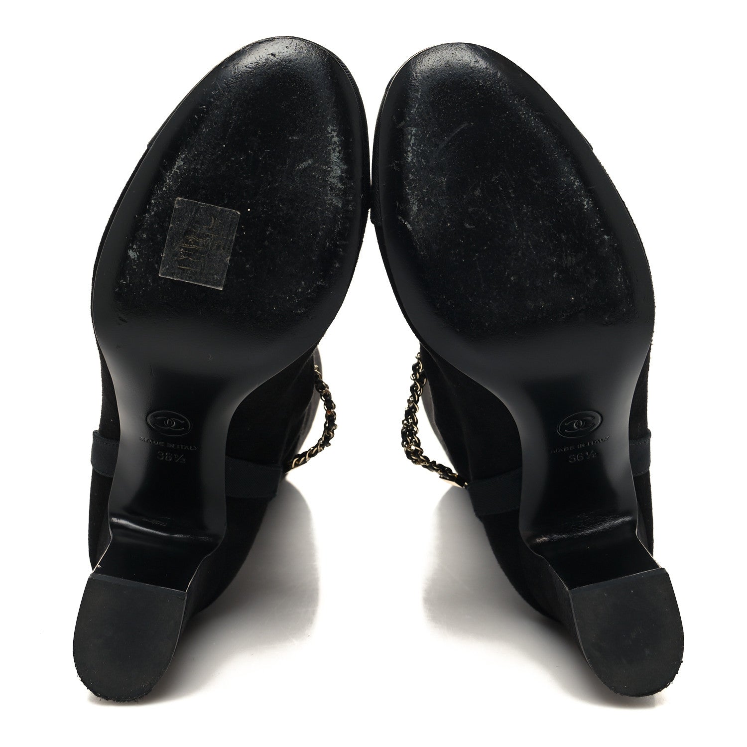 Chanel Suede Grosgrain Cap Toe Chain Boots 36.5 Black 5 of 7