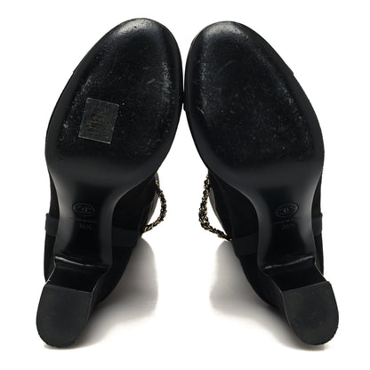 Chanel Suede Grosgrain Cap Toe Chain Boots 36.5 Black 5 of 7