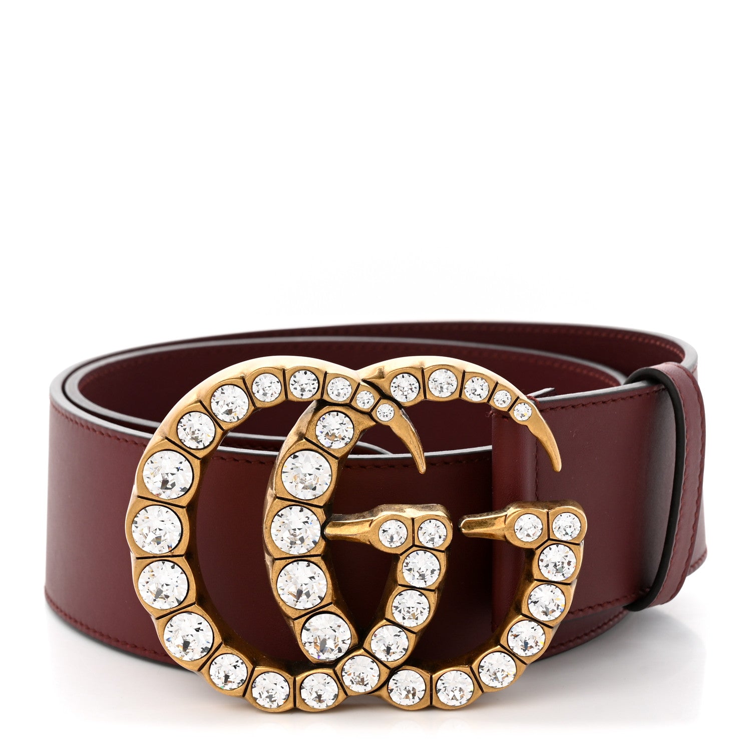 Gucci Calfskin Crystal Double G 55mm Belt 85 34 Burgundy 1 of 6