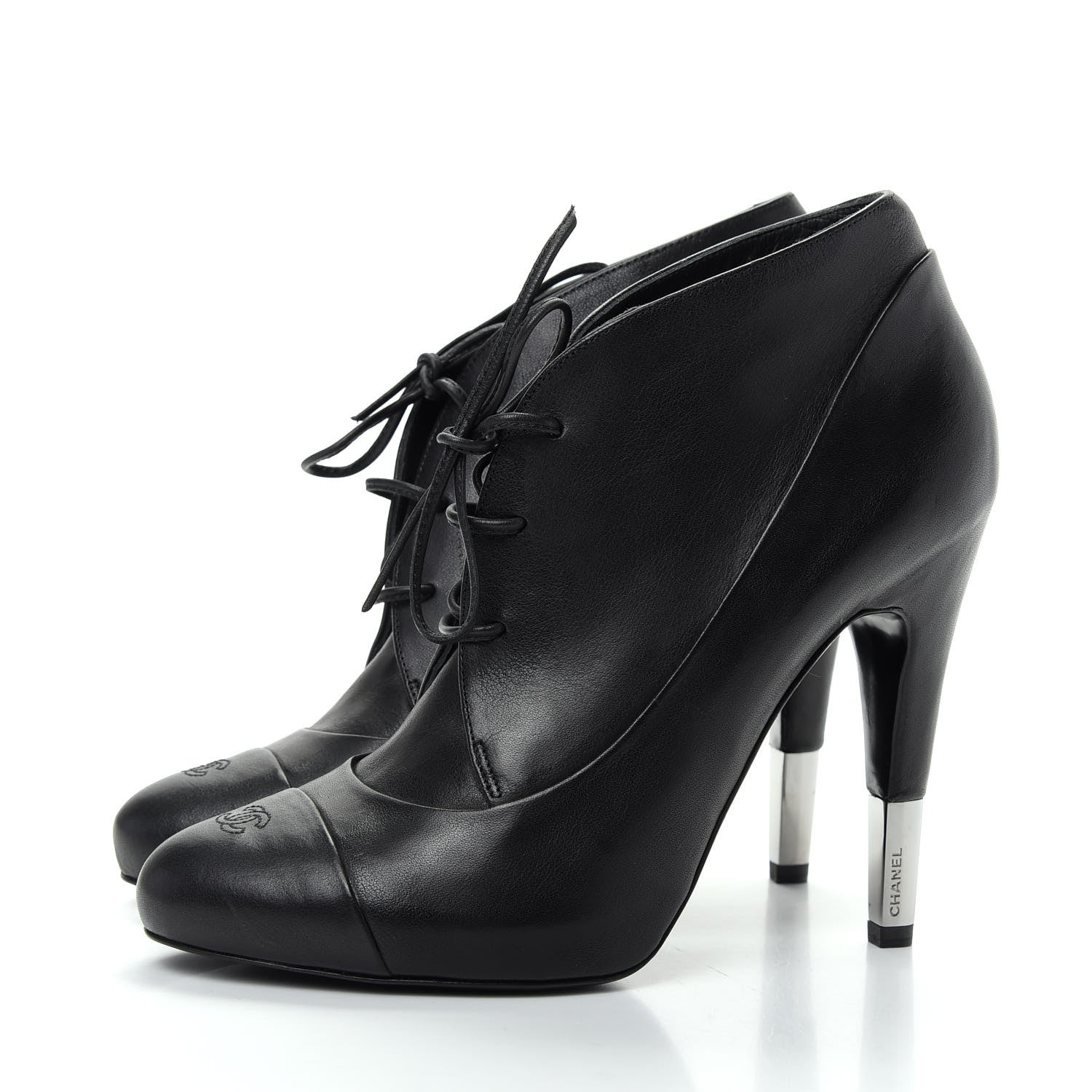 Chanel Calfskin Oxford Lace Up Ankle Booties 38 Black 3 of 11