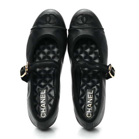 Lambskin Mary Jane Flats 38.5 Black