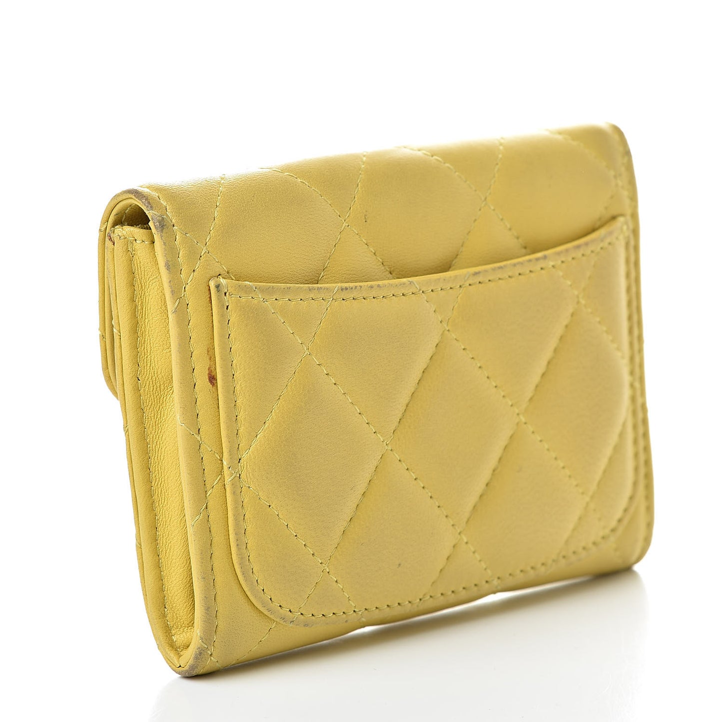 Lambskin Quilted Flap Card Holder Yellow