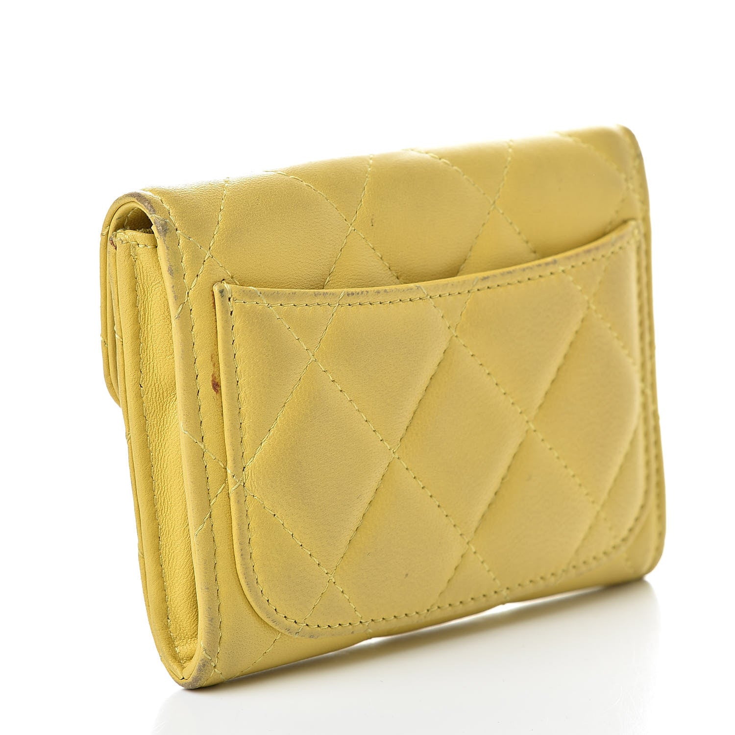 Chanel Lambskin Quilted Flap Card Holder Yellow 3 of 20