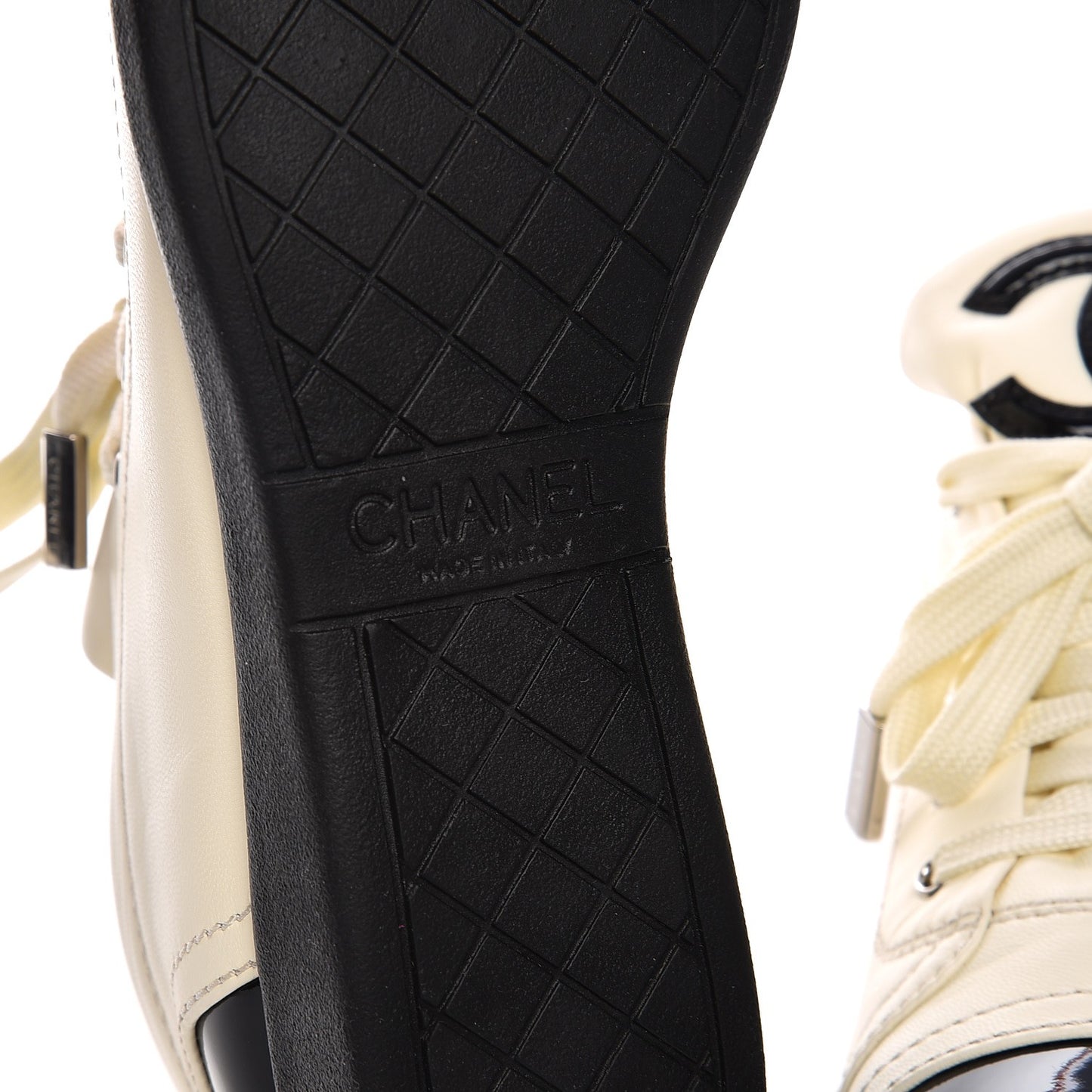 Lambskin Patent Cap Toe CC Sneakers 38 White Black