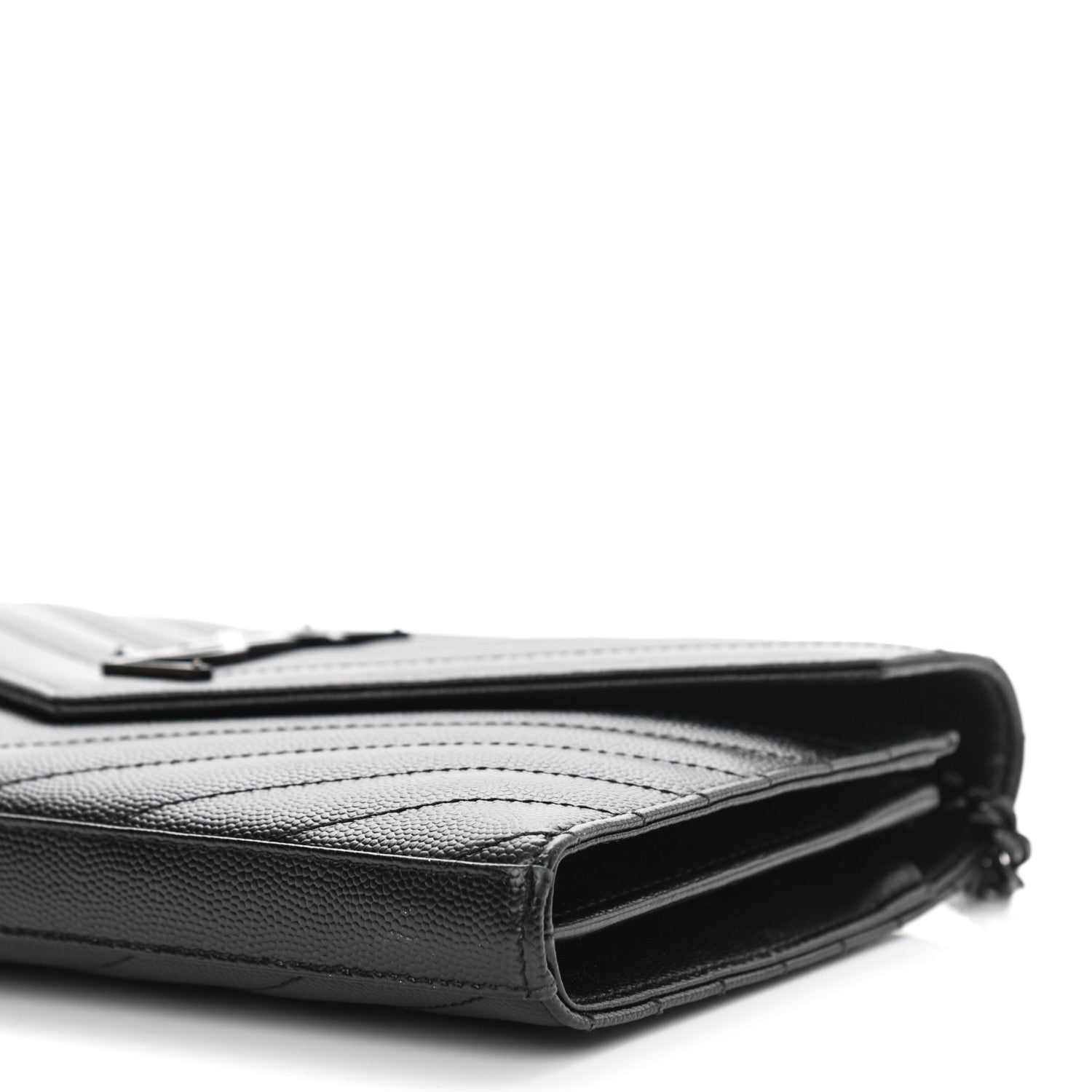 Saint Laurent Grain De Poudre Matelasse Chevron Monogram Chain Wallet Black 10 of 11