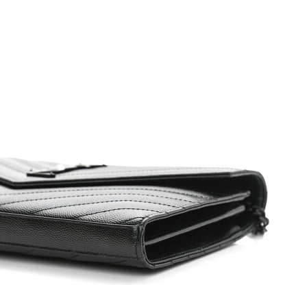 Saint Laurent Grain De Poudre Matelasse Chevron Monogram Chain Wallet Black 10 of 11