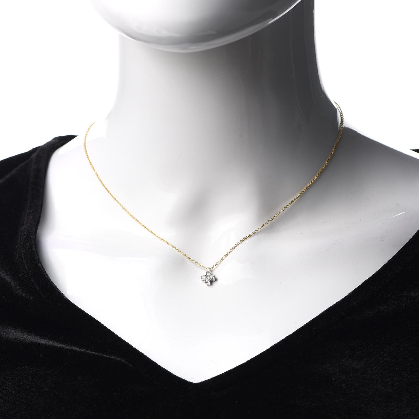 18K Yellow Gold Platinum Diamond Cruciform Cross Pendant Necklace