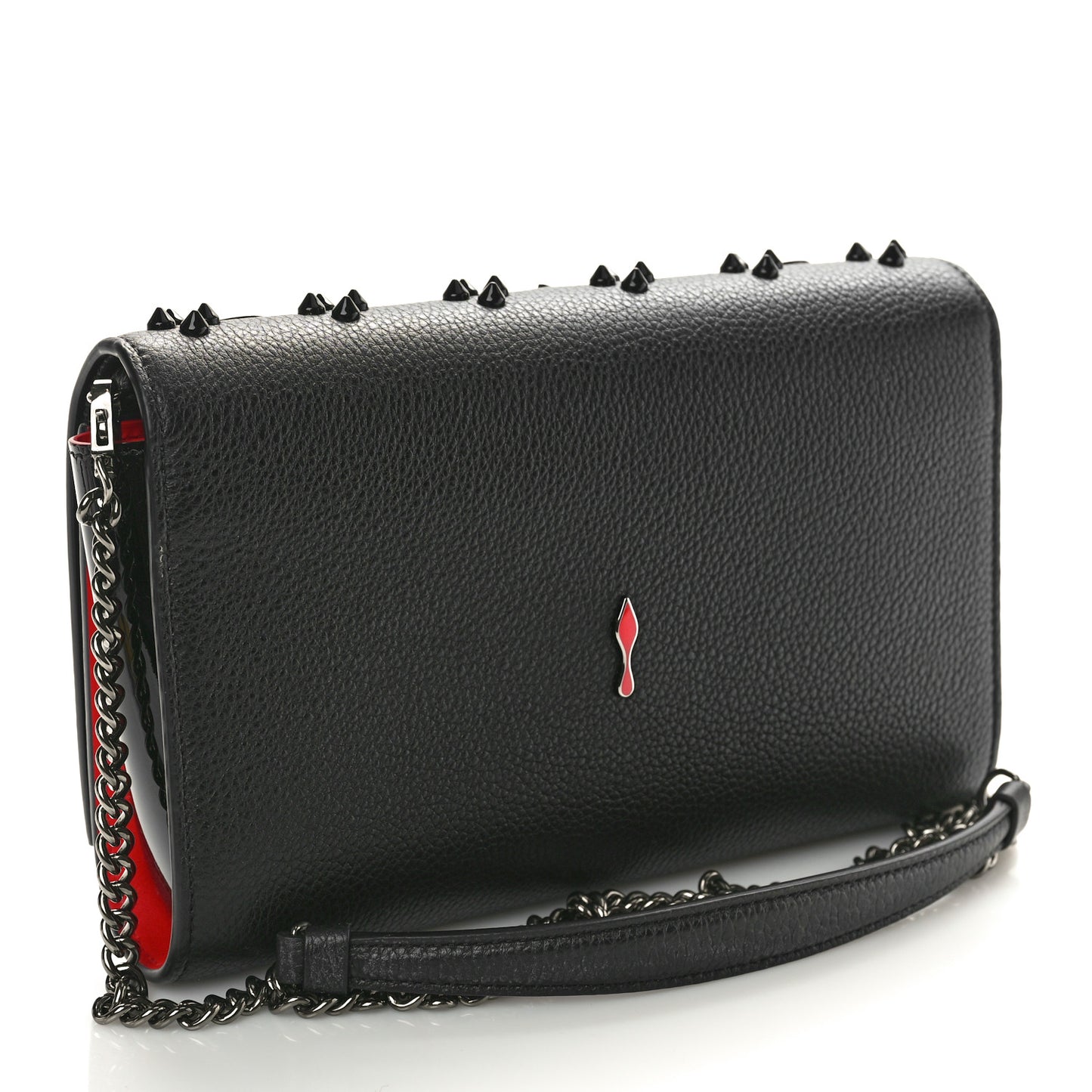 Calfskin Spikes Loubinthesky Paloma Clutch Black
