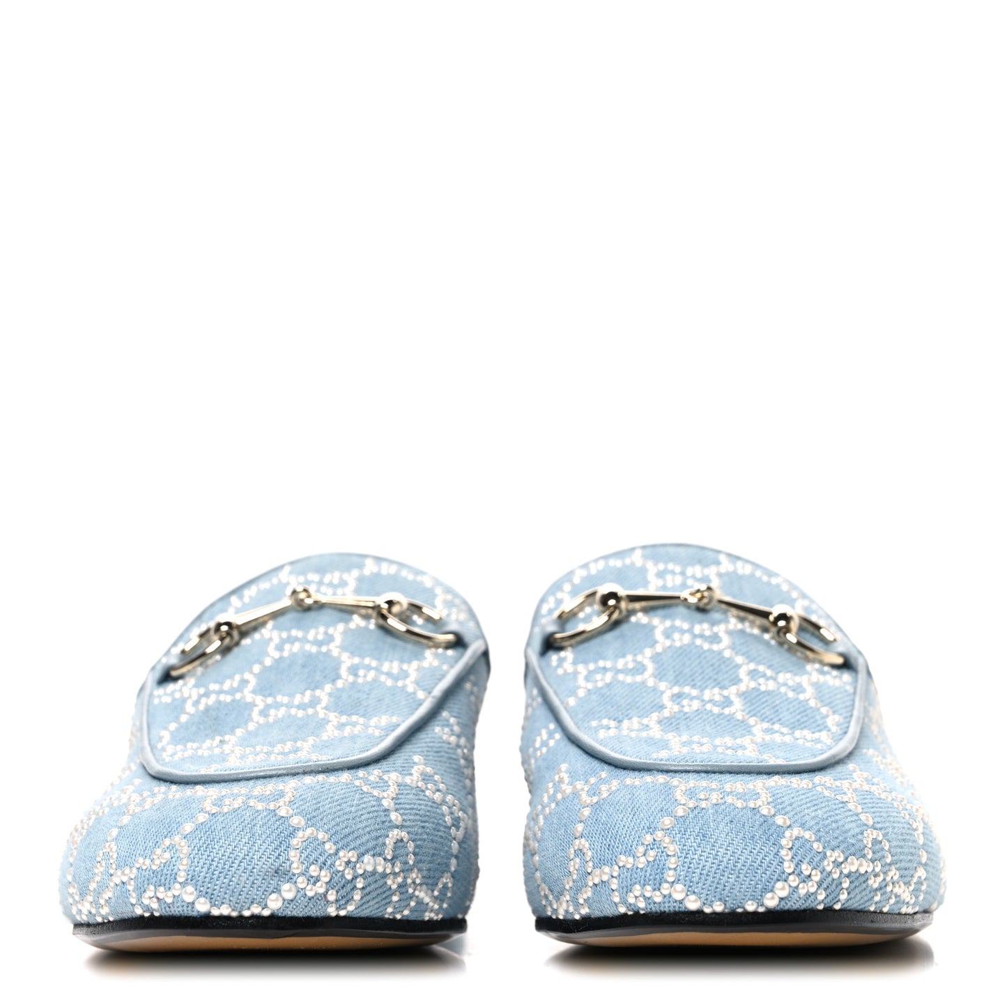 GG Denim Monogram Pearl Womens Princetown Slippers 38 Light Blue