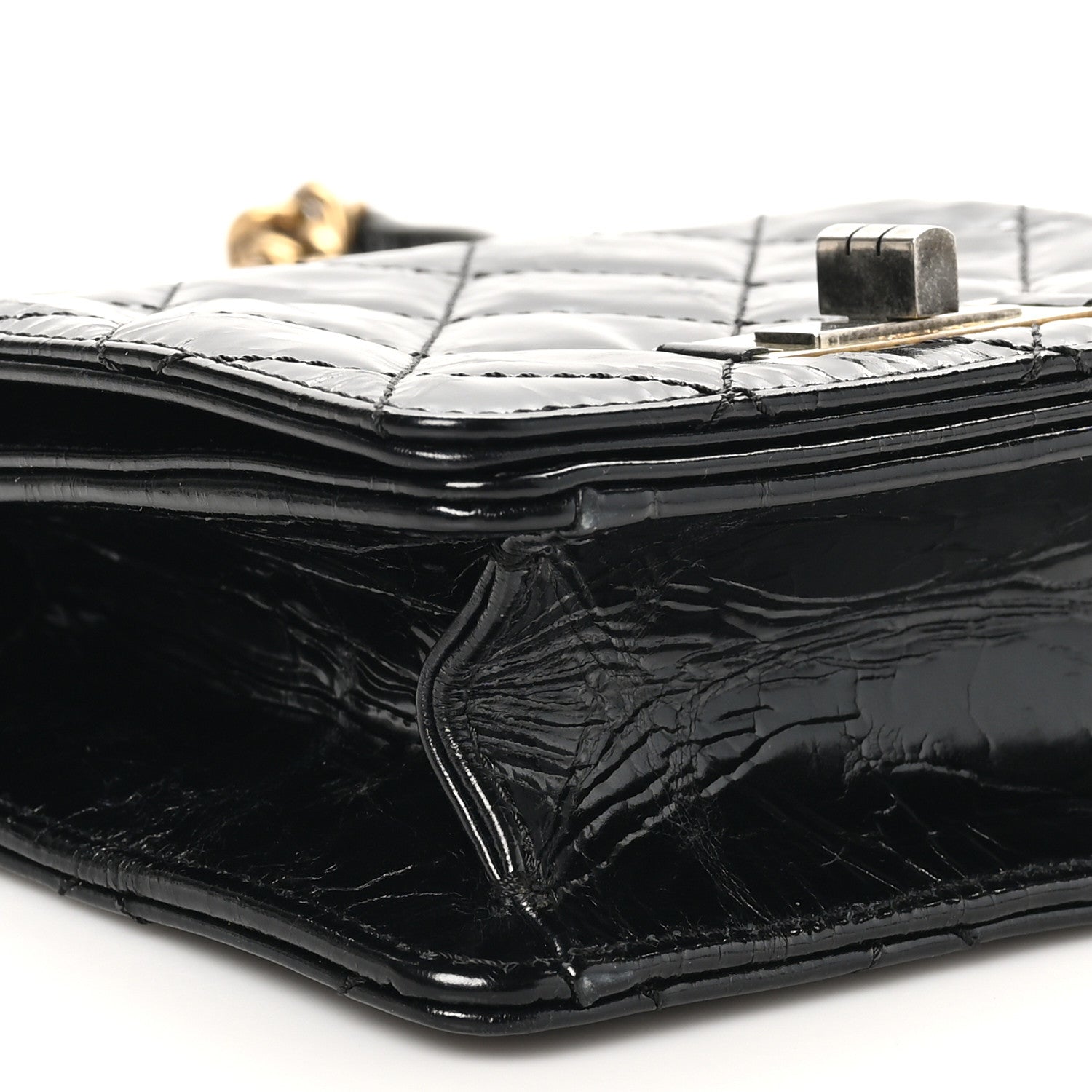 Chanel Glazed Crumpled Calfskin Quilted Mini Rita Top Handle Flap Black 9 of 11