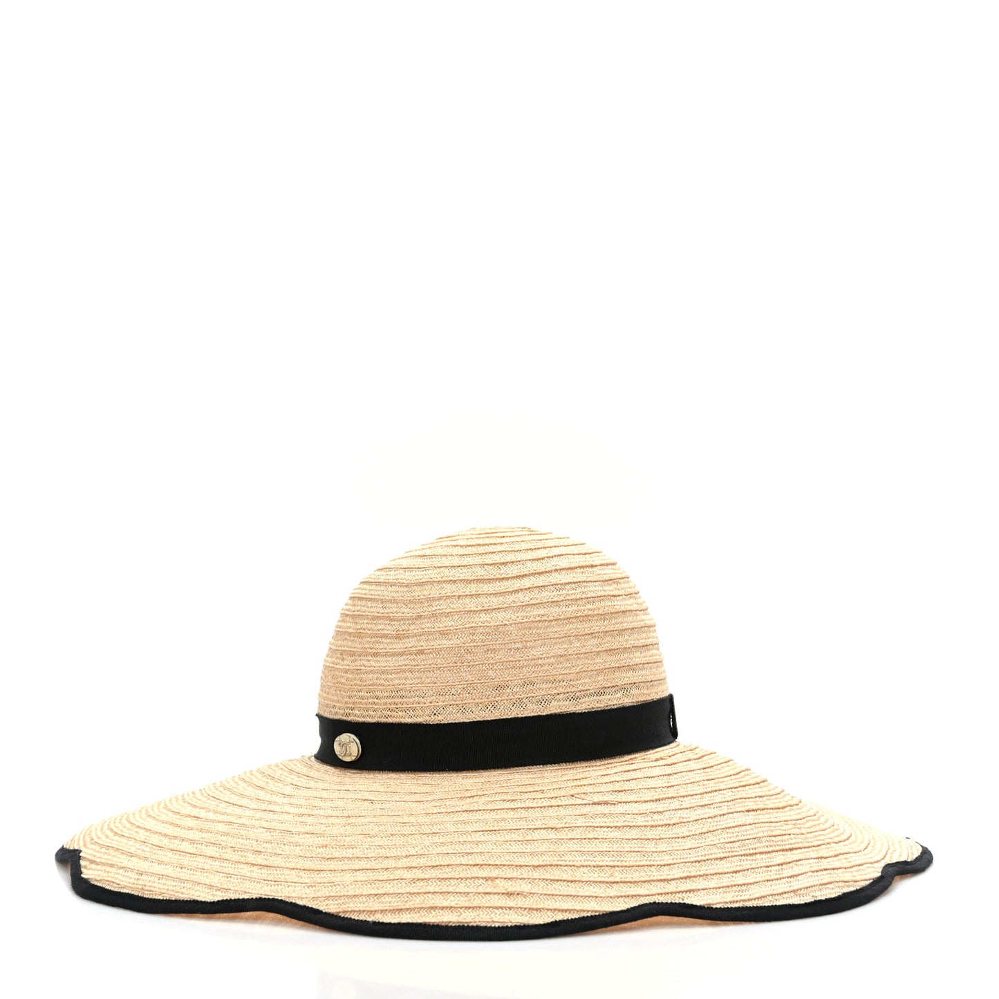 Straw Grosgrain Wide Brim Hat M Beige Black