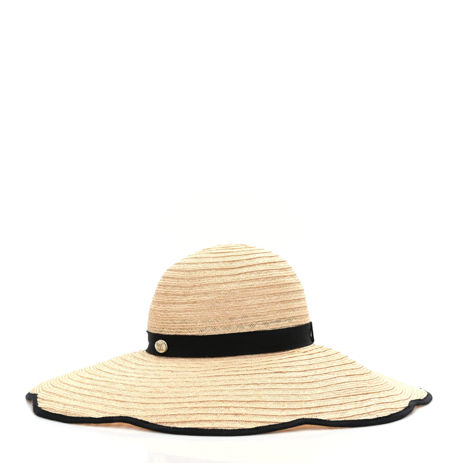 Chanel Straw Grosgrain Wide Brim Hat M Beige Black 3 of 7