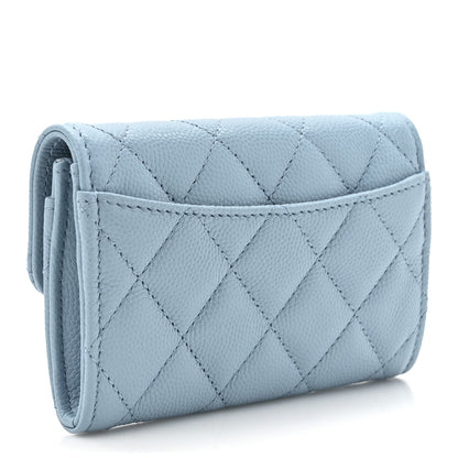 Chanel Caviar Quilted Flap Card Holder Wallet Light Blue 3 of 9