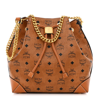 MCM Visetos Small Soft Berlin Drawstring Bucket Bag Cognac 1 of 10
