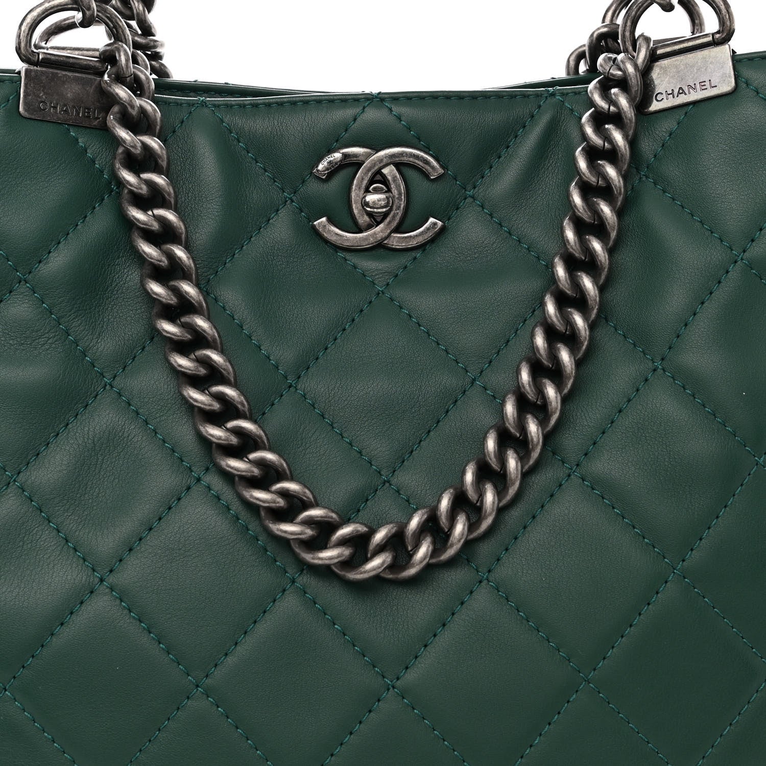 Chanel Calfskin Quilted Large Shopping In Chains Tote Green 8 of 14