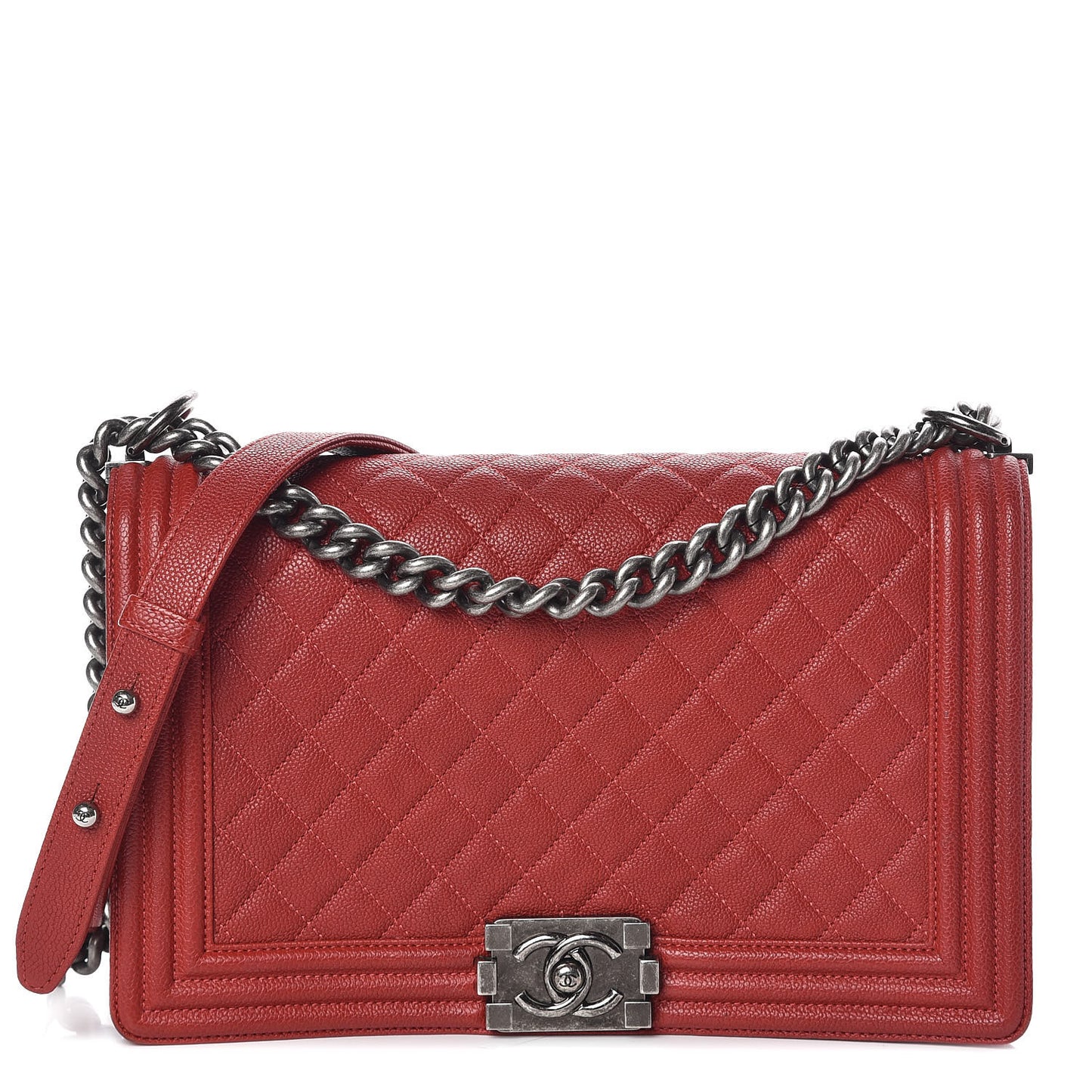 Caviar Quilted New Medium Boy Flap Dark Red