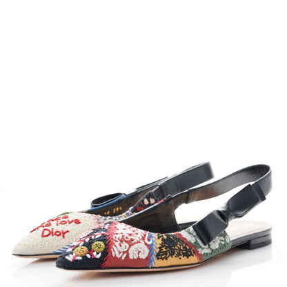 Christian Dior Patch Embroidered Sweet D Sling-Back Flats 38.5 Multicolor 3 of 9