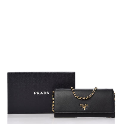 Prada Saffiano Metal Oro Chain Wallet Black 11 of 11