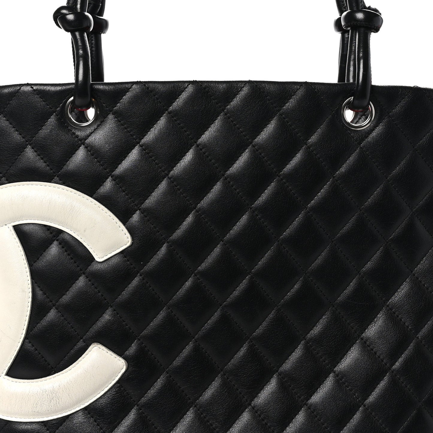 Calfskin Quilted Large Cambon Tote Black White