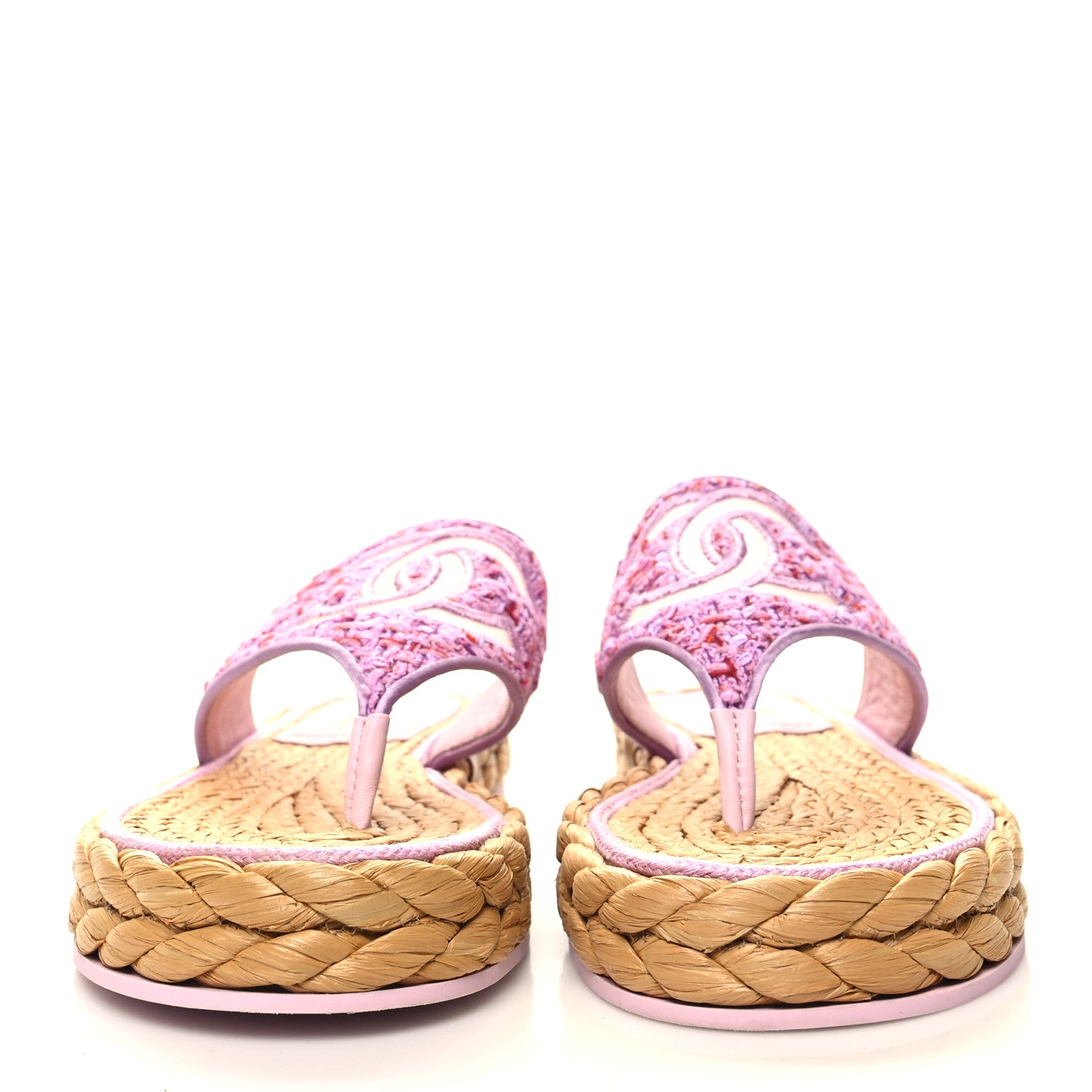 Chanel Tweed Mesh Satin CC Thong Sandals 37.5 Light Purple Pink Red 2 of 8