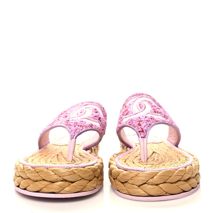 Chanel Tweed Mesh Satin CC Thong Sandals 37.5 Light Purple Pink Red 2 of 8