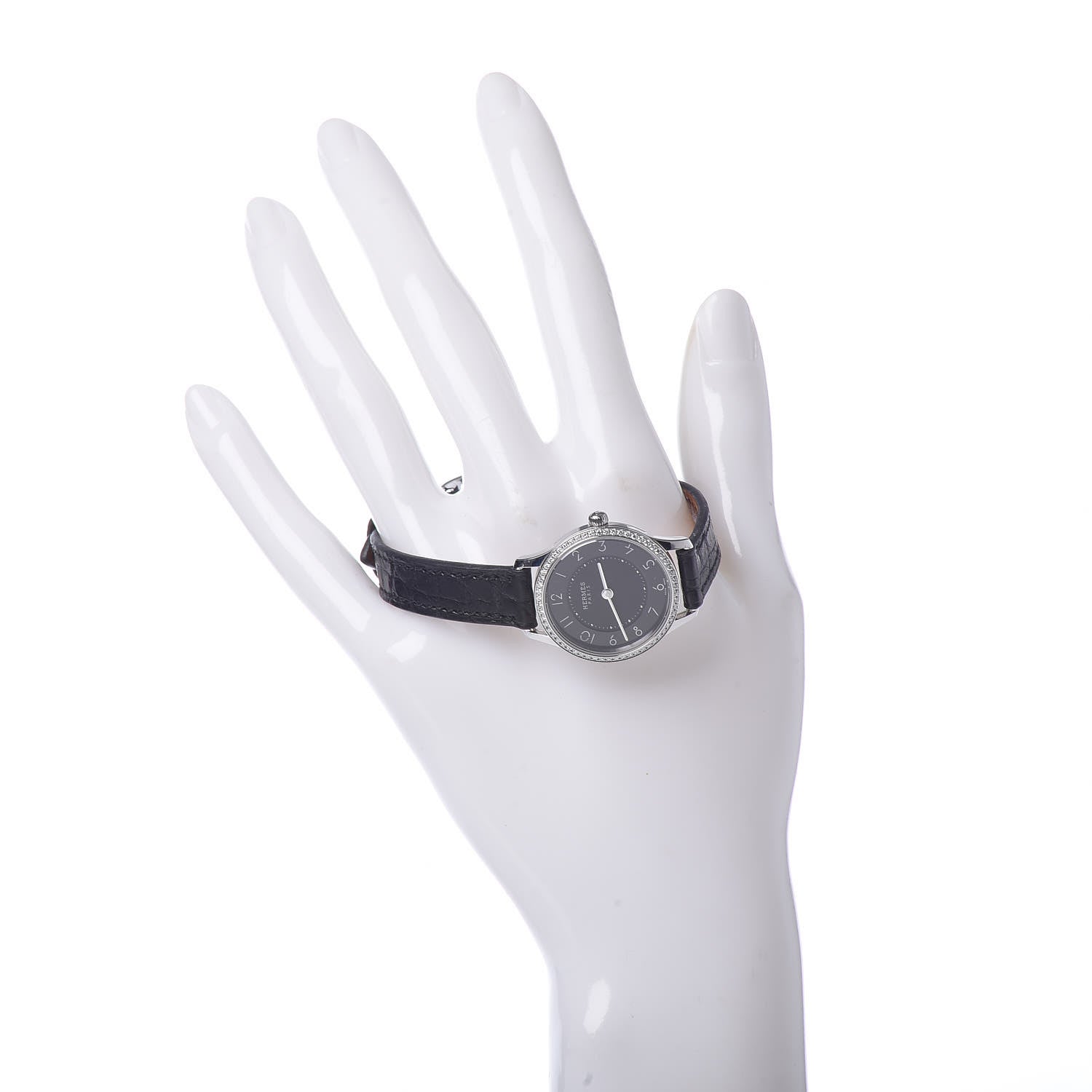 Hermes Stainless Steel Alligator Diamond 25mm Slim d'Hermes Quartz Watch Noir 2 of 9