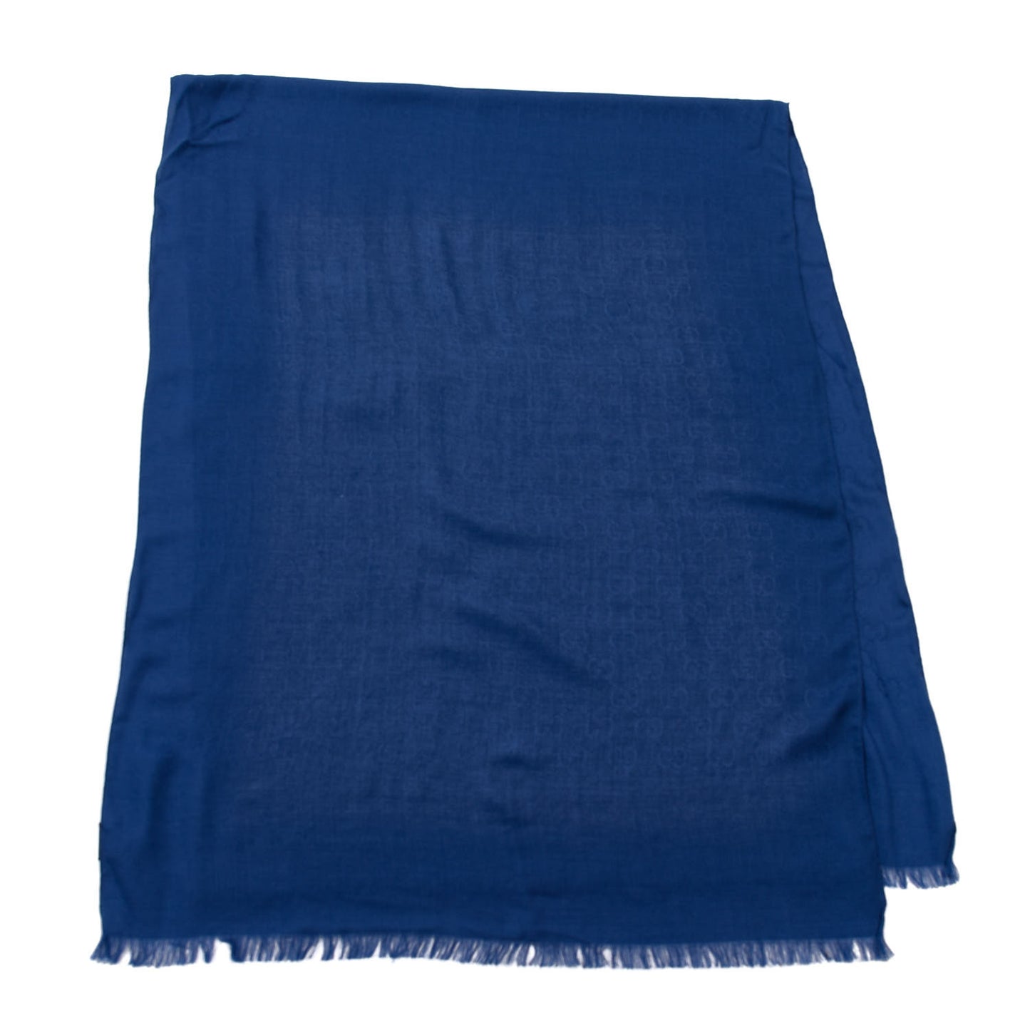 Wool Silk Monogram Fringe Scarf Blue