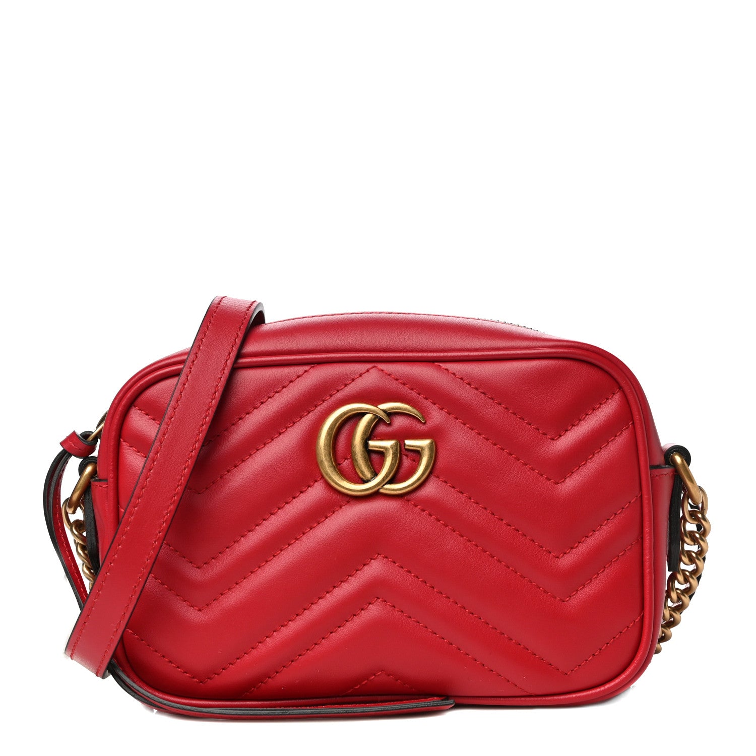 Gucci Calfskin Matelasse Mini GG Marmont Chain Shoulder Bag Hibiscus Red 1 of 11