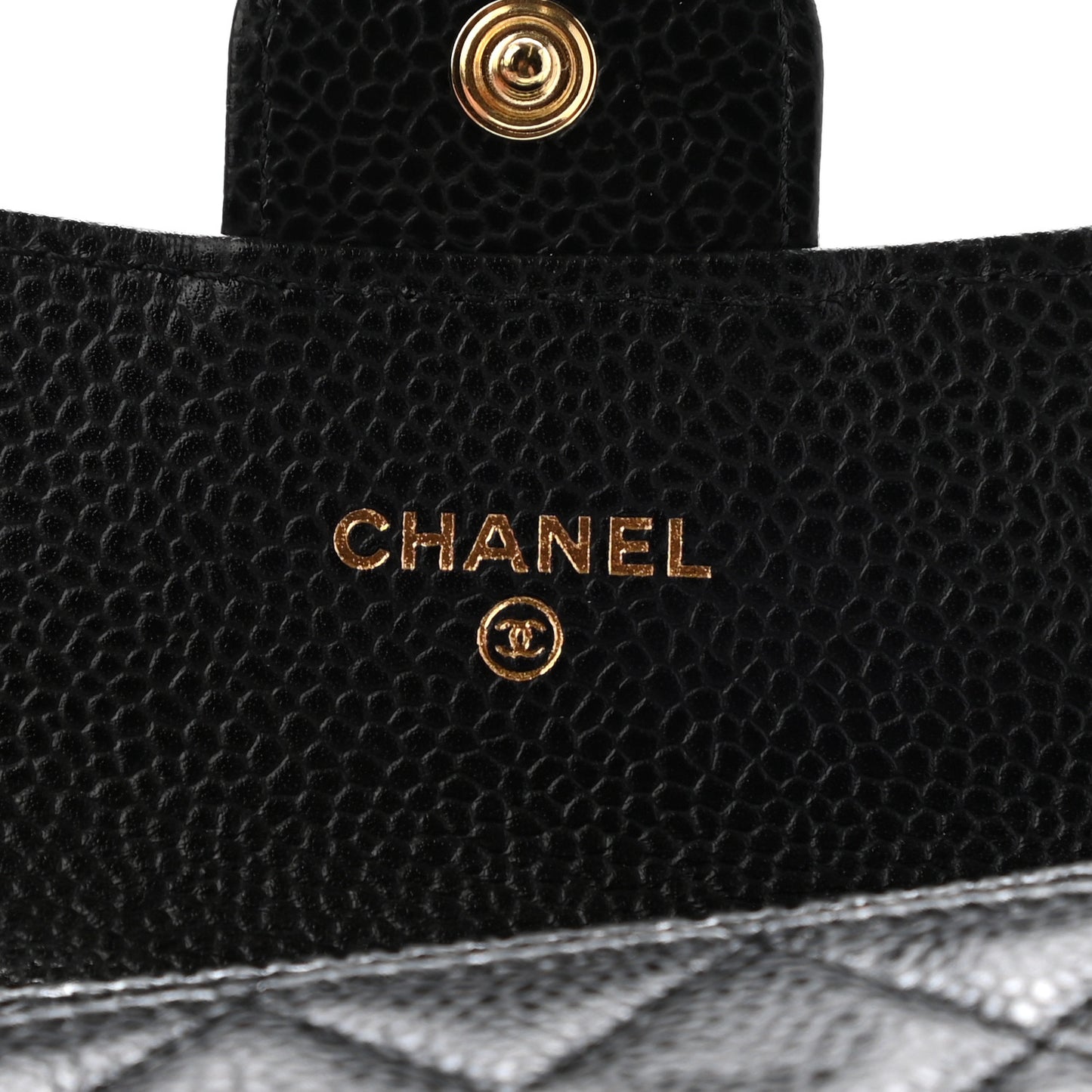 Caviar Quilted Flap Card Holder Wallet Black