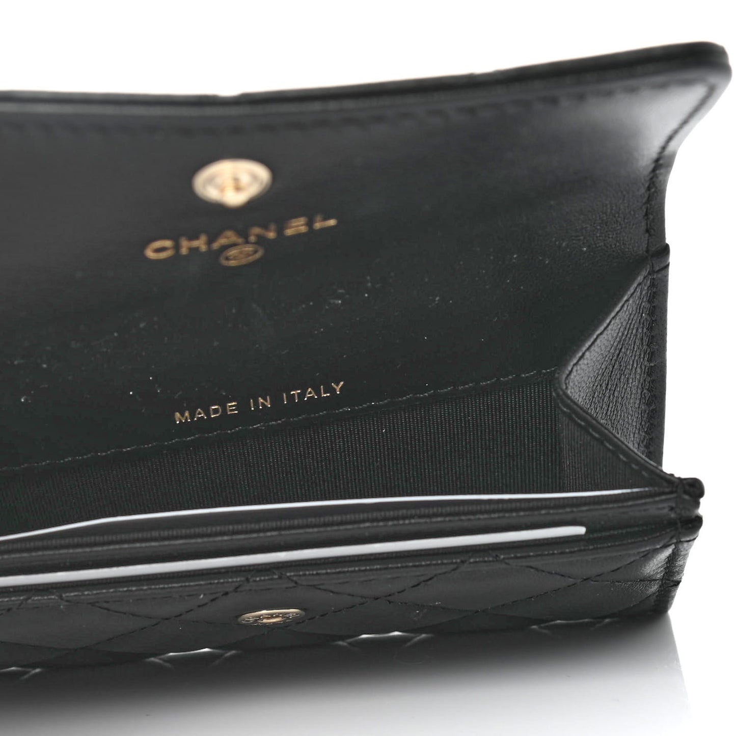 Lambskin Quilted CC Button Flap Card Holder Black