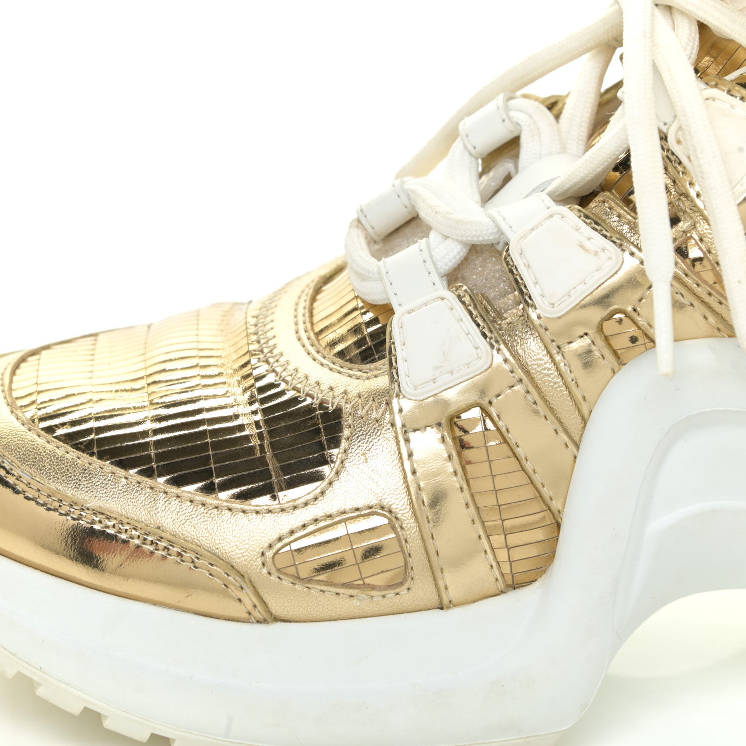 Louis Vuitton Metallic Calfskin Technical Nylon LV Archlight Sneakers 36.5 Gold White 14 of 24