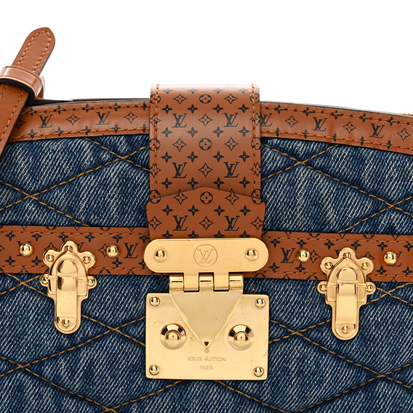Denim Calfskin Malletage Trunk Clutch Light Blue
