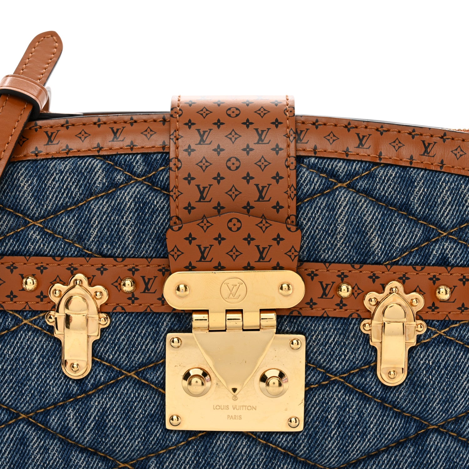Louis Vuitton Denim Calfskin Malletage Trunk Clutch Light Blue 5 of 10
