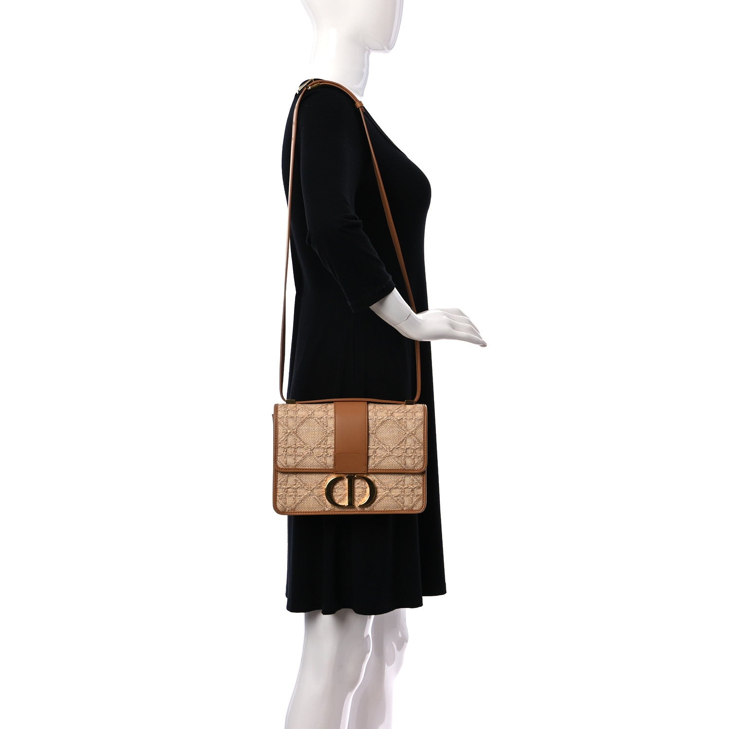 Christian Dior Raffia Calfskin 30 Montaigne Flap Bag Beige 2 of 8