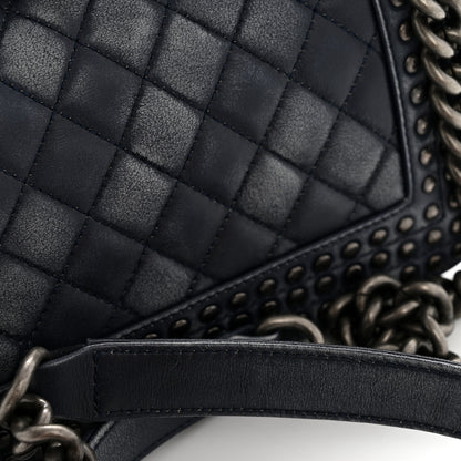 Chanel Faded Calfskin Quilted Small Studded Boy Flap Navy 12 of 13
