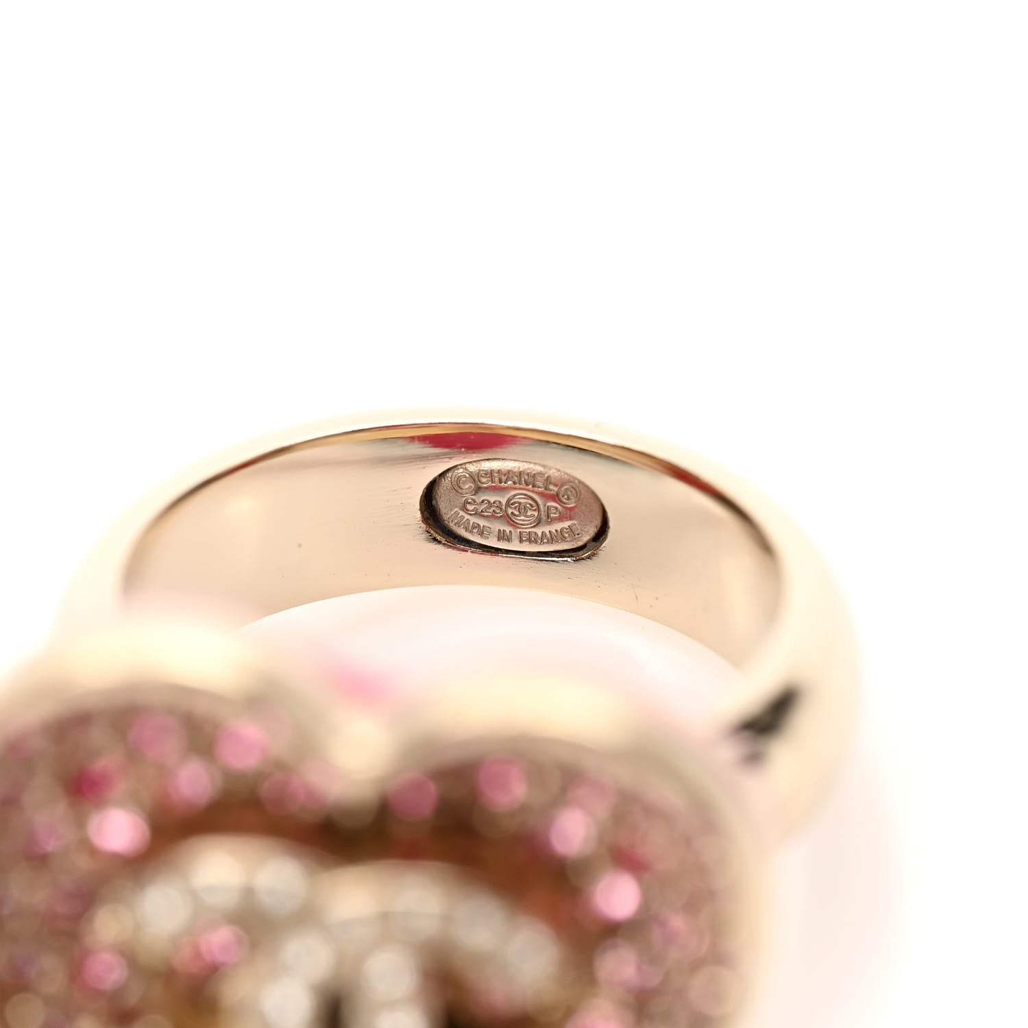 Chanel Crystal CC Resin Heart Ring 52/6 Pink Gold 4 of 5