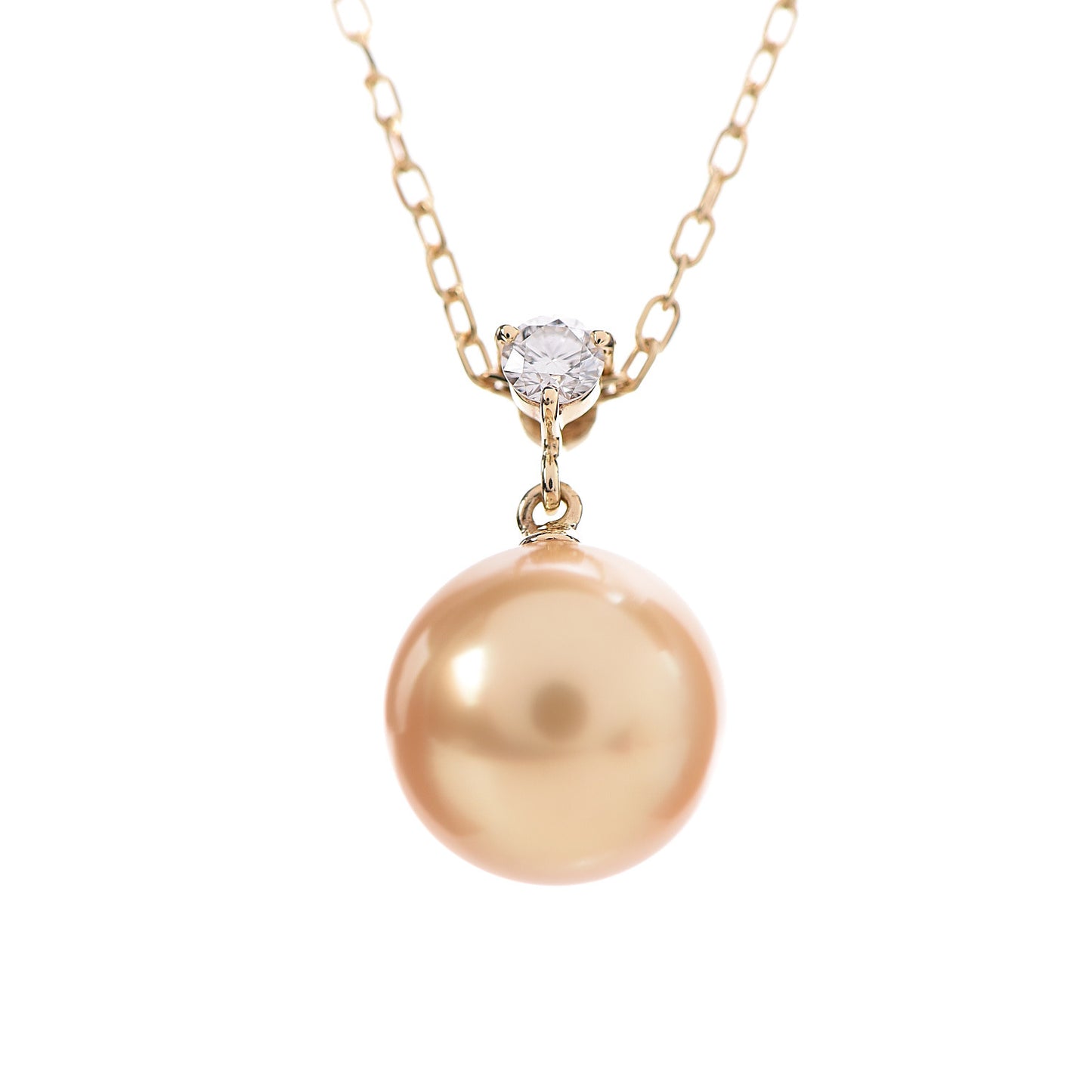 18K Yellow Gold Diamond Golden South Sea Pearl 10mm Drop Pendant Necklace
