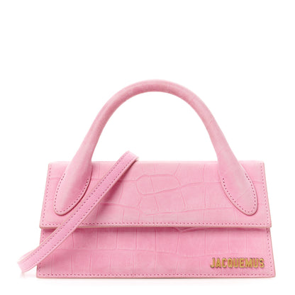 Jacquemus Nubuck Crocodile Embossed Le Chiquito Long Pink 1 of 8