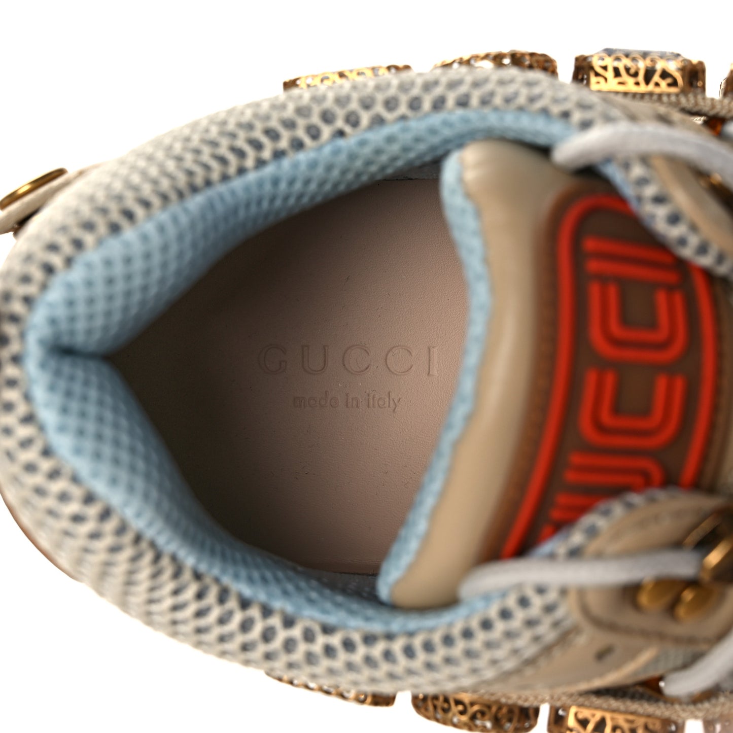 X SEGA Mesh Canvas Calfskin Removable Crystals Flashtrek Sneakers 37.5 Mystic White Oatmeal Sand Storm