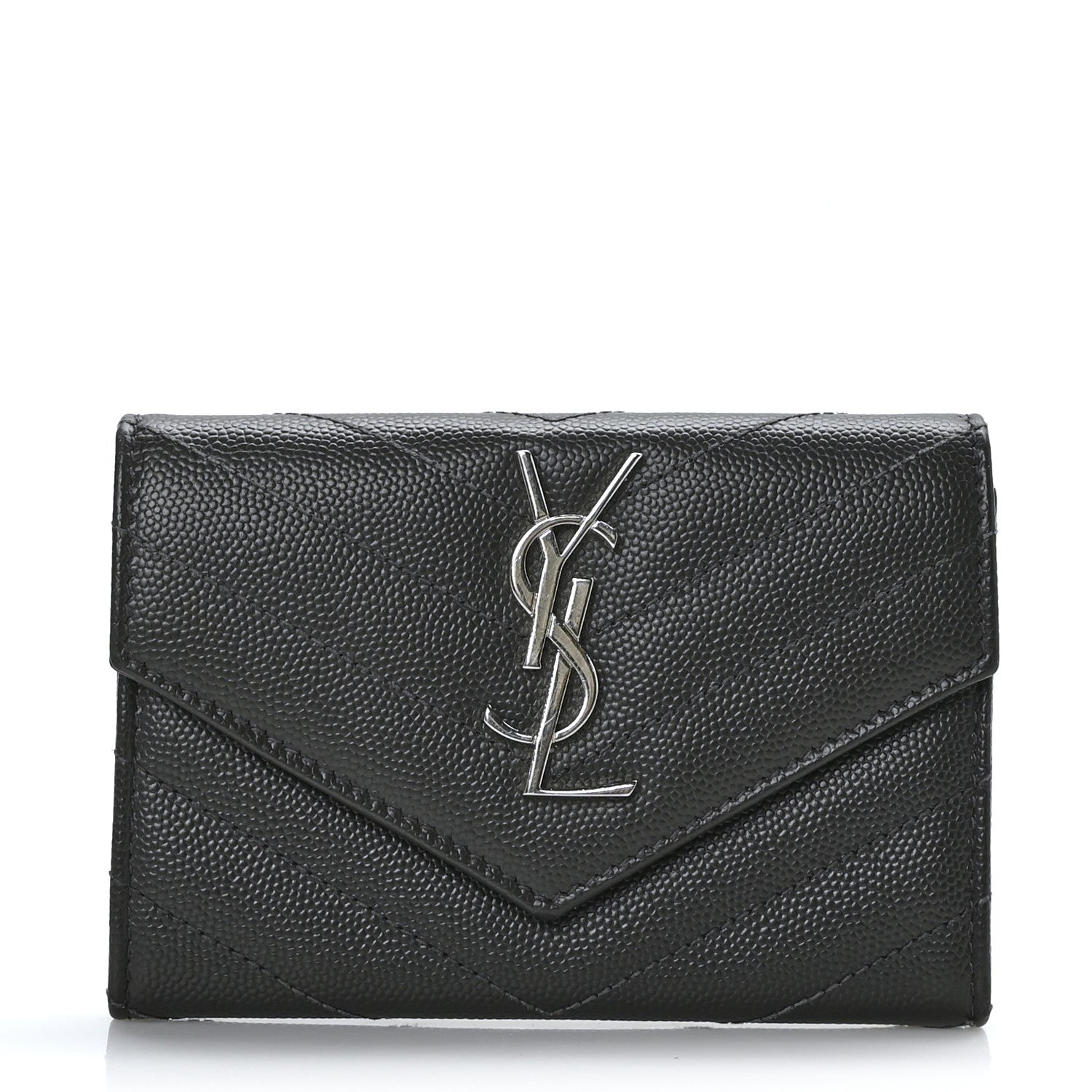 Saint Laurent Grain De Poudre Matelasse Chevron Small Monogram Envelope Wallet Earth 1 of 7