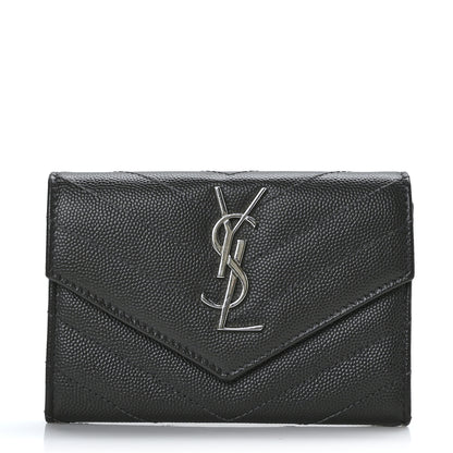 Saint Laurent Grain De Poudre Matelasse Chevron Small Monogram Envelope Wallet Earth 1 of 7