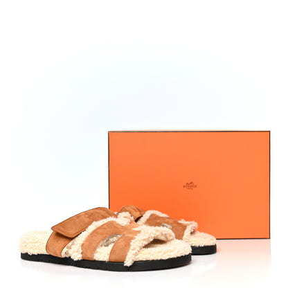 Hermes Suede Goatskin Woolskin Womens Chypre Sandals 38 Golden Beige 8 of 8