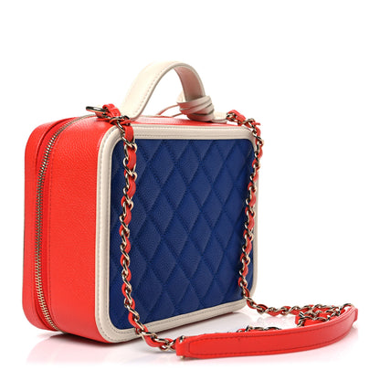 Chanel Caviar Quilted Medium CC Filigree Vanity Case Blue White Red 3 of 10